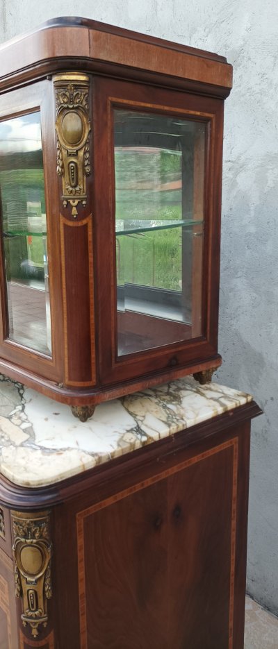 Louis XVI 2-section sideboard in mahogany veneer and precious wood marquetry