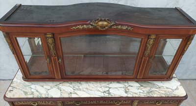 Louis XVI 2-section sideboard in mahogany veneer and precious wood marquetry
