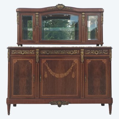 Louis XVI 2-section sideboard in mahogany veneer and precious wood marquetry