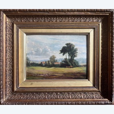 Tableau HSP James EMERY (1819-1899) Campagne Angleterre Fudbury Cornard