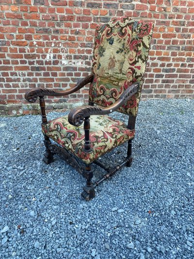 Eichenholz-Sessel im Stil Louis XIII, ca. 1900/1930