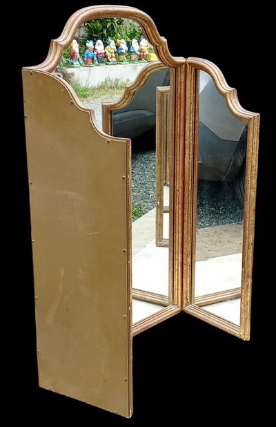 Ancien grand miroir triptyque doré 