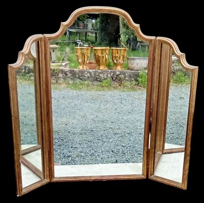 Ancien grand miroir triptyque doré 