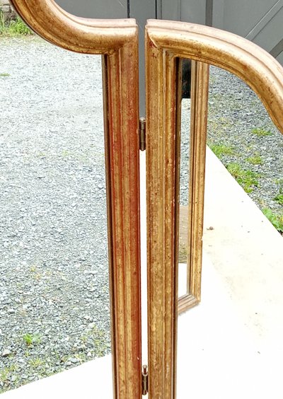 Ancien grand miroir triptyque doré 