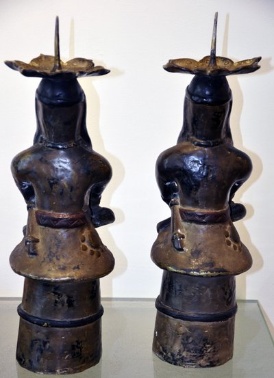 Pair of Mexican pre-Columbian bronze candlesticks 20th century