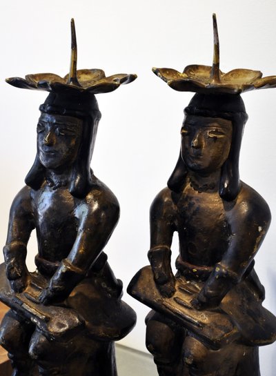 Pair of Mexican pre-Columbian bronze candlesticks 20th century