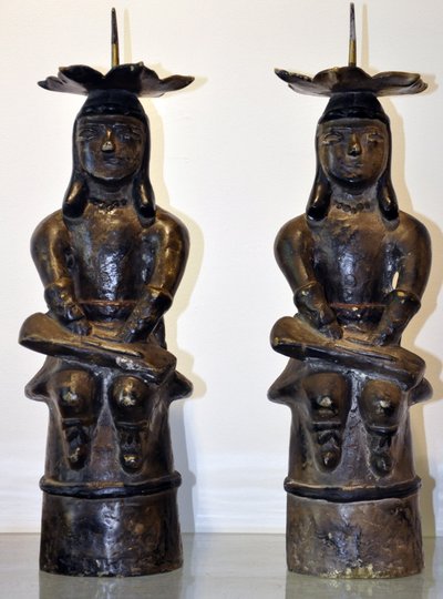 Pair of Mexican pre-Columbian bronze candlesticks 20th century