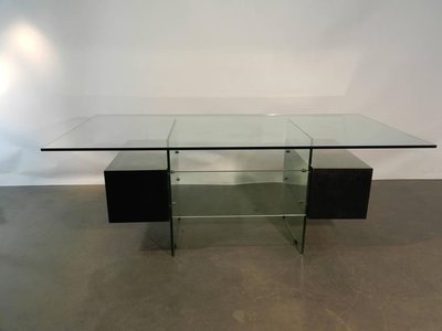 Xavier Marbeau , Vintage Desk Model "esteral" In Steel, Glass And Lacquered Wood Circa 1970