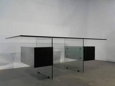 Xavier Marbeau , Vintage Desk Model "esteral" In Steel, Glass And Lacquered Wood Circa 1970