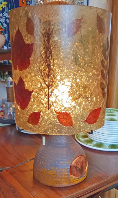 Ancienne Lampe Accolay abat jour inclusion résine/années 1960