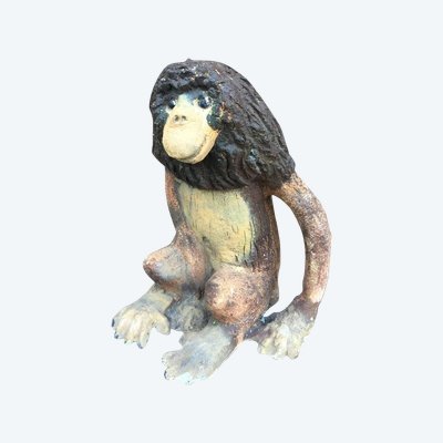 Art Populaire , Singe En Ciment Peint Circa 1950/1960