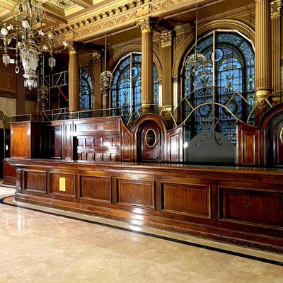 Large hotel reception counter (11.5m) with back counter (16.9m)