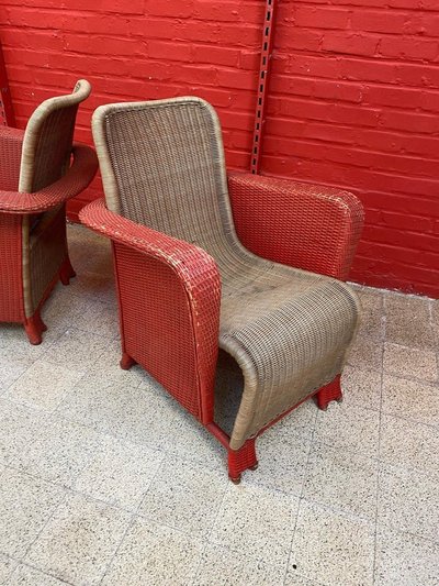 Paire De Fauteuils Art Déco En Rotin Circa 1930