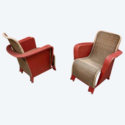 Paire De Fauteuils Art Déco En Rotin Circa 1930