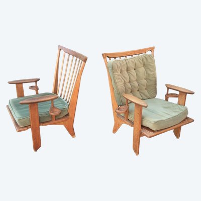 Guillerme Et Chambron , Paar Fauteuils "Cendriers" Edition Votre Maison Circa 1970