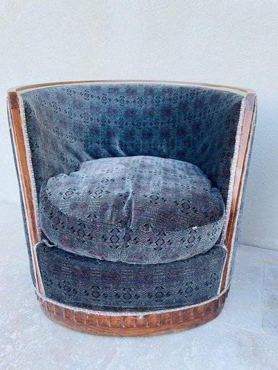 Paire De Fauteuils Art Deco , Forme Corbeille, Plinthe Ronde, Circa 1930