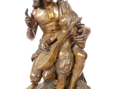 Orologio da tavolo in bronzo italiano a forma di pescatore Candelabro Napoleone III XIX secolo