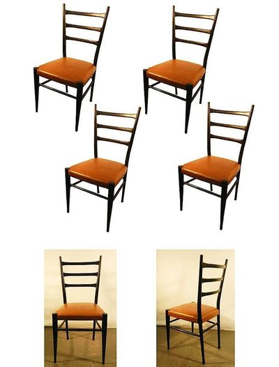 Suite De 4 Chaises 1950 En Bois Noirci
