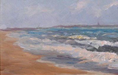Ernest Chérot 1814-1883 Paysage de mer (Bretagne ?) Tableau impressionnisme plage