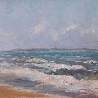 Ernest Chérot 1814-1883 Paysage de mer (Bretagne ?) Tableau impressionnisme plage