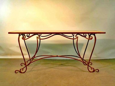 Grande Console De Milieu Vers 1970. Fer Forgé Doré, Marbre