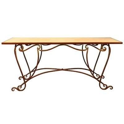 Grande Console De Milieu Vers 1970. Fer Forgé Doré, Marbre