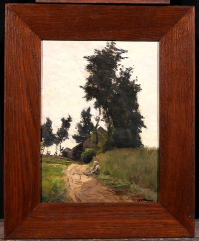 Joseph-Charles François 1851-1940 Paesaggio con alberi e dormiente, dipinto, Belgio Impressionismo