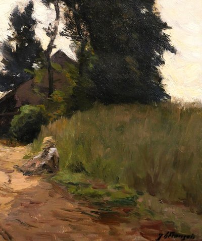 Joseph-Charles François 1851-1940 Paesaggio con alberi e dormiente, dipinto, Belgio Impressionismo