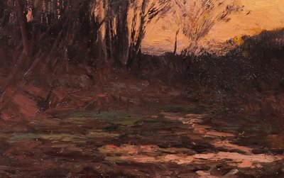 Joseph-Charles François 1851-1940 Landscape with trees, twilight, painting, Belgium Barbizon