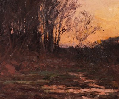 Joseph-Charles François 1851-1940 Landscape with trees, twilight, painting, Belgium Barbizon