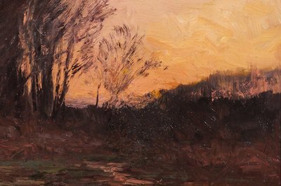 Joseph-Charles François 1851-1940 Landscape with trees, twilight, painting, Belgium Barbizon