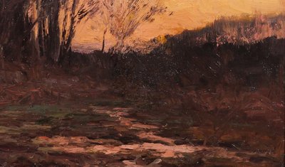 Joseph-Charles François 1851-1940 Landscape with trees, twilight, painting, Belgium Barbizon