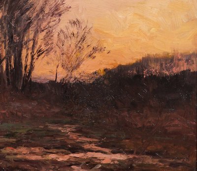 Joseph-Charles François 1851-1940 Landscape with trees, twilight, painting, Belgium Barbizon