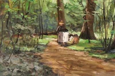 Joseph-Charles François 1851-1940 Waldlandschaft, Frau und Kinder, Impressionismus Belgien
