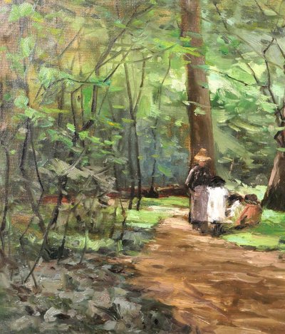 Joseph-Charles François 1851-1940 Waldlandschaft, Frau und Kinder, Impressionismus Belgien