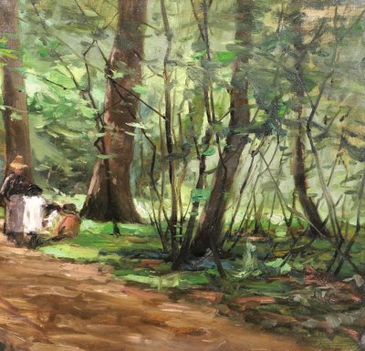 Joseph-Charles François 1851-1940 Waldlandschaft, Frau und Kinder, Impressionismus Belgien