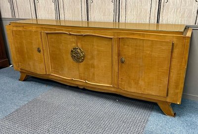 Jules Leleu, Credenza Art Déco in impiallacciatura di sicomoro e bronzo, firmata