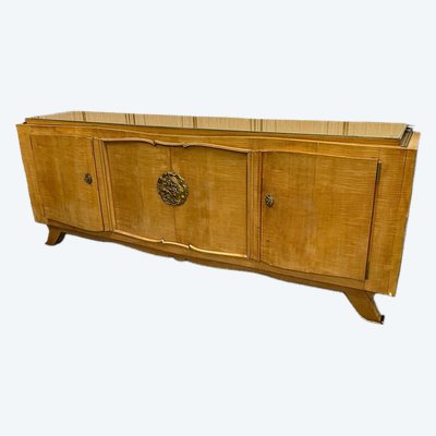 Jules Leleu, Credenza Art Déco in impiallacciatura di sicomoro e bronzo, firmata