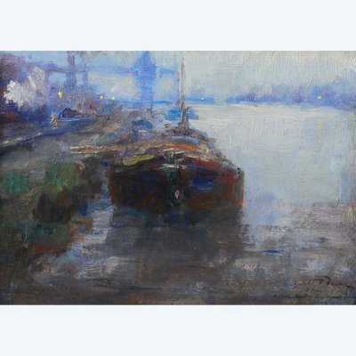 Oswald PORREAU 1877-1955 Belgien, Industrielandschaft an der Maas, Gemälde, 1918