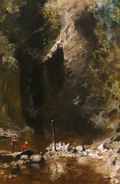François SCHOMMER 1850-1935 Flusslandschaft mit Fischern, Gemälde, Barbizon, um 1900-10