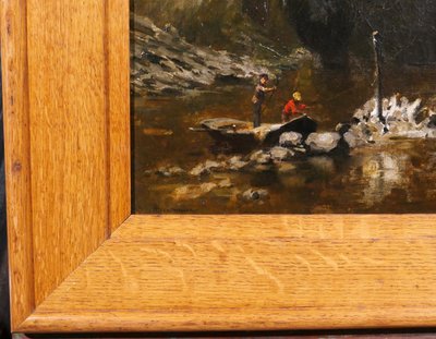 François SCHOMMER 1850-1935 Flusslandschaft mit Fischern, Gemälde, Barbizon, um 1900-10