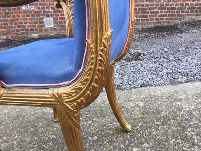 Fauteuil Néo-classique Circa 1950 ; Bois Doré Et Velours