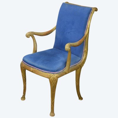 Fauteuil Néo-classique Circa 1950 ; Bois Doré Et Velours