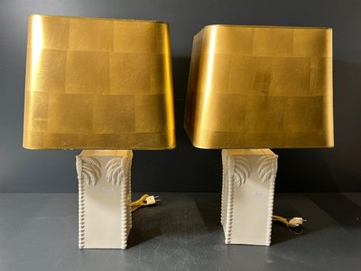 Pair Of Italian Ceramic Lamps With Palm Tree Decoration Circa 1960/1970