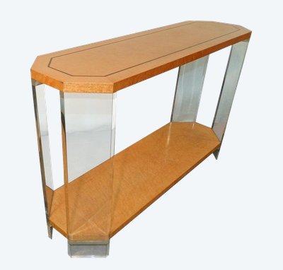 1970s Console Table in Birch Veneer and Perpex