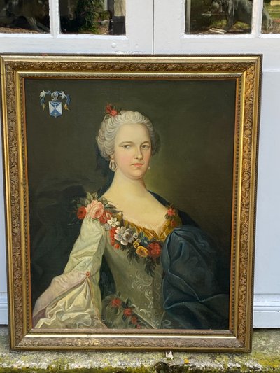 Tableau, portrait de femme ,armorié