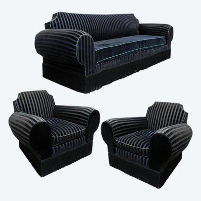Andre Arbus (Attributed to) 1940s/1950s Living Room Set Consisting of a Large Sofa and Two Armchairs