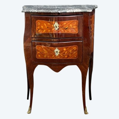 COMMODE DEL XVIII SECOLO DI STILE LOUIS XV IN MARQUETRY DI FIORI CON TOPI IN MARMO