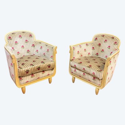 Paire De Fauteuils Art Deco ,bois Laqué Et Velours, Circa 1920/1930