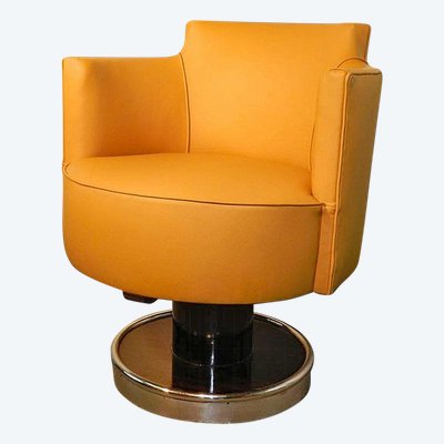 Decoene Freres , Important Fauteuil De Bureau Art Deco , Macassar Et Cuir, Restauré, Circa 1930